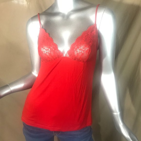 Gap Body Medium Women's Red Cami Tank Sheer Lace Cups Stretchy - Picture 2 of 11